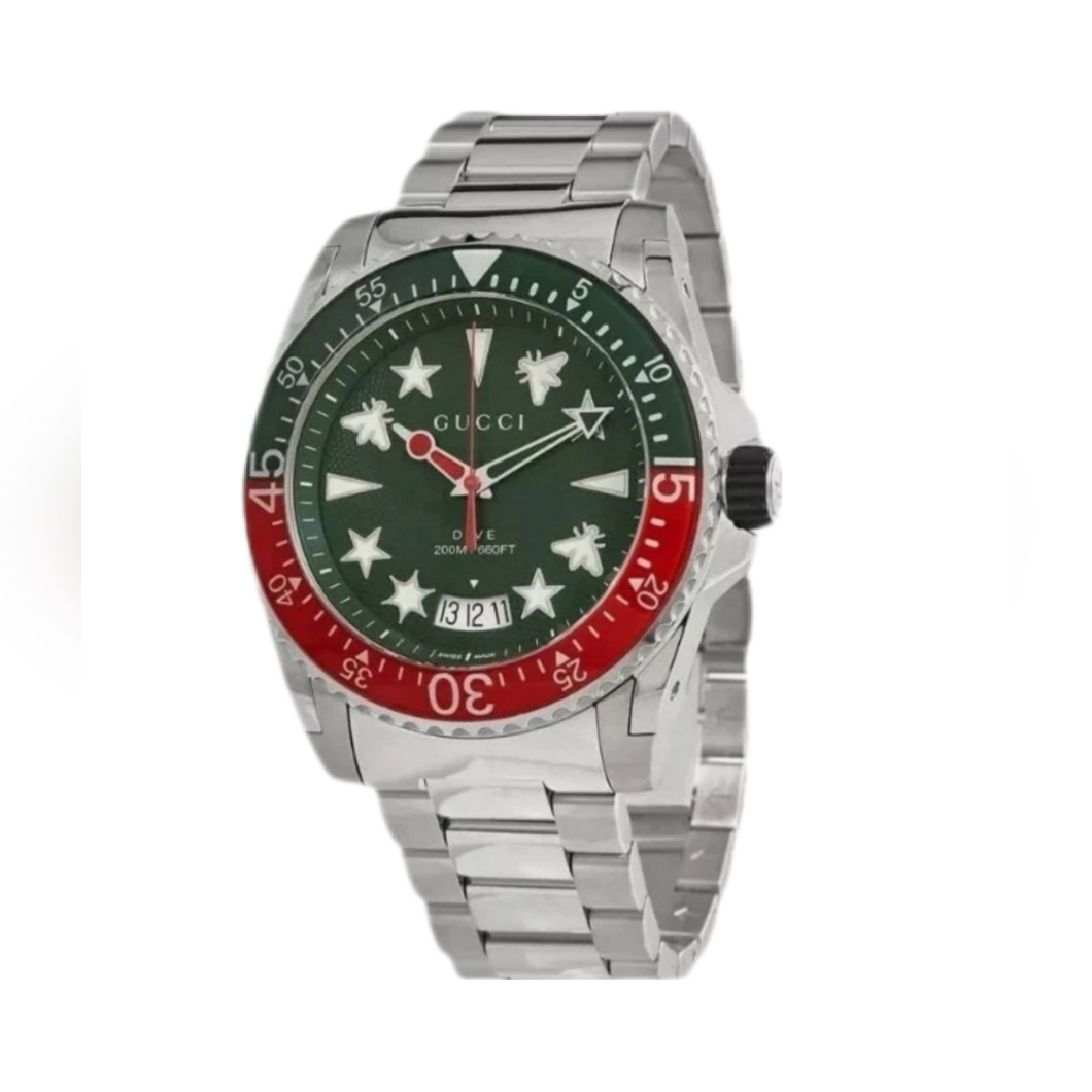 Gucci Silver Green Red Dial Mens Watch Gucci Silver Green Red Dial Mens Watch